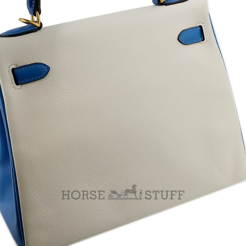 Hermès Kelly Retourne 25 Special Order HSS White / Blue Hydra Evercolor BGHW