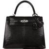 Hermès Kelly Sellier 25 Black Shiny Niloticus Lizard PHW