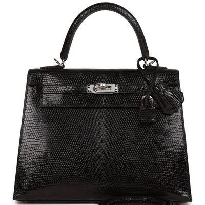 Hermès Kelly Sellier 25 Black Shiny Niloticus Lizard PHW