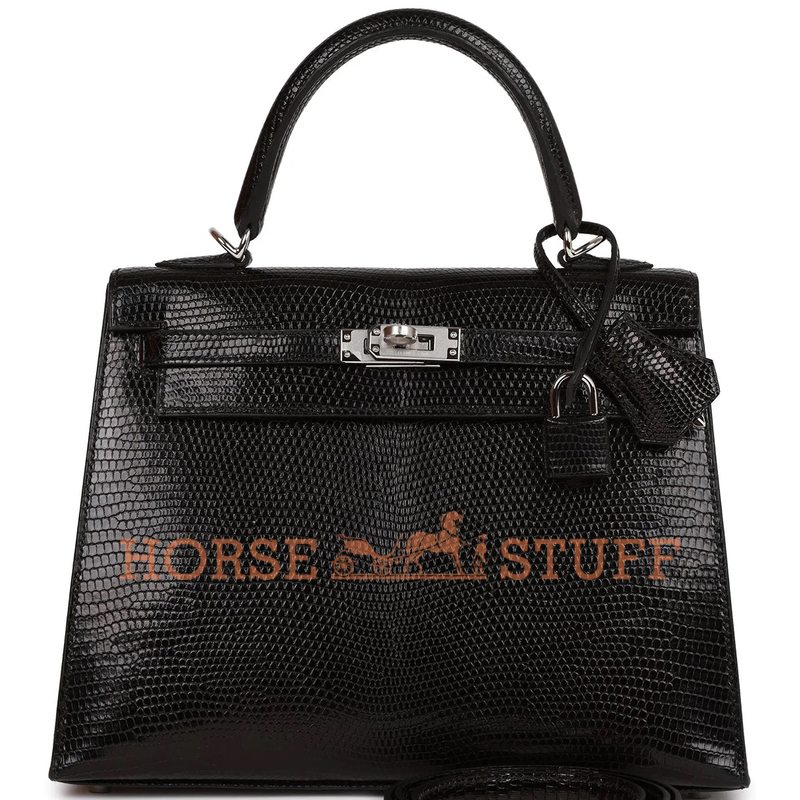 Hermès Kelly Sellier 25 Black Shiny Niloticus Lizard PHW