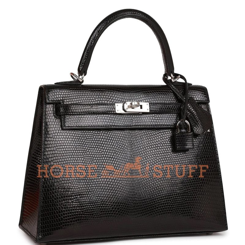 Hermès Kelly Sellier 25 Black Shiny Niloticus Lizard PHW