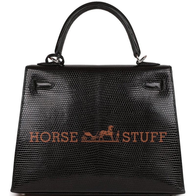 Hermès Kelly Sellier 25 Black Shiny Niloticus Lizard PHW