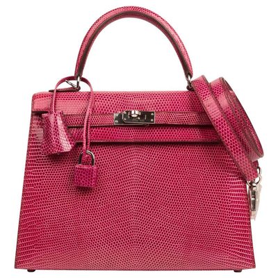 Hermès Kelly Sellier 25 Fuchsia Shiny Niloticus Lizard PHW