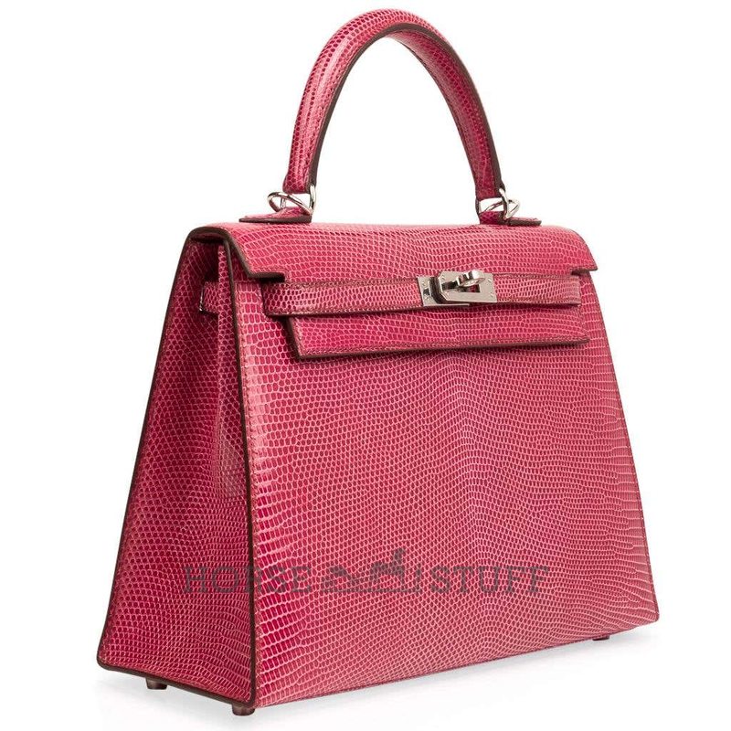 Hermès Kelly Sellier 25 Fuchsia Shiny Niloticus Lizard PHW