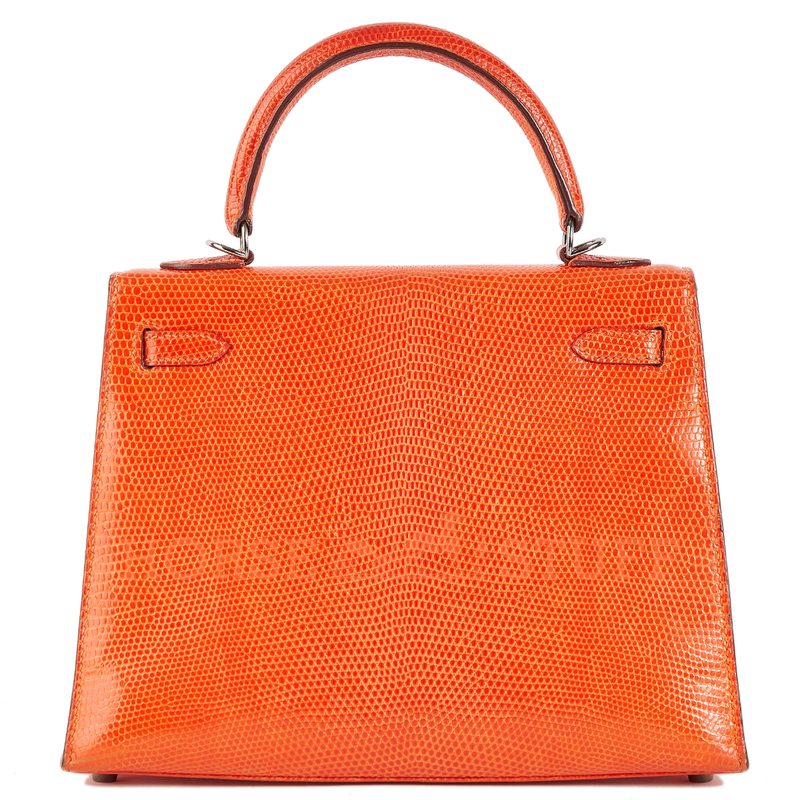 Hermès Kelly Sellier 25 Orange Shiny Niloticus Lizard PHW