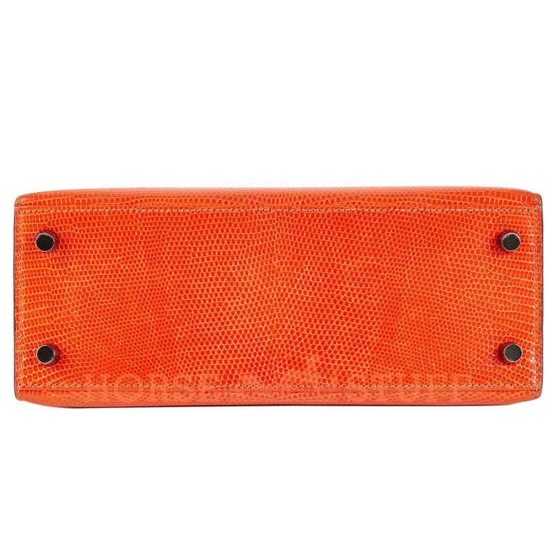 Hermès Kelly Sellier 25 Orange Shiny Niloticus Lizard PHW