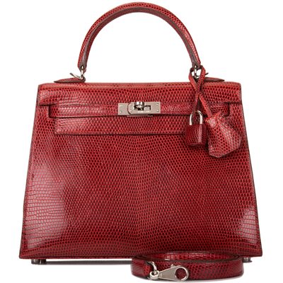 Hermès Kelly Sellier 25 Rouge H Shiny Niloticus Lizard PHW