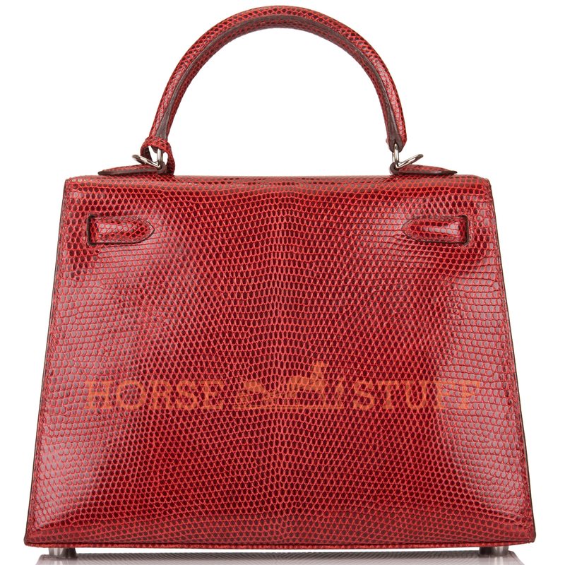 Hermès Kelly Sellier 25 Rouge H Shiny Niloticus Lizard PHW