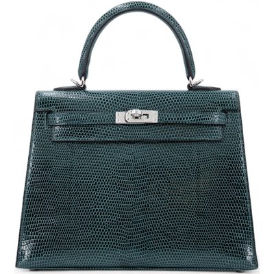 Hermès Kelly Sellier 25 Vert Cypress Shiny Niloticus Lizard PHW