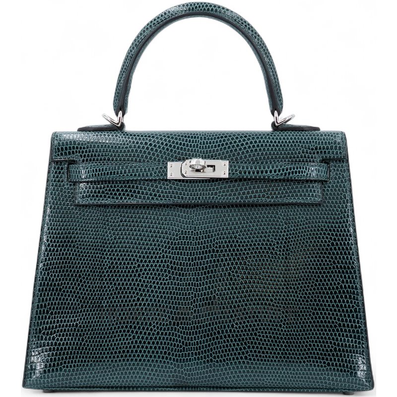Hermès Kelly Sellier 25 Vert Cypress Shiny Niloticus Lizard PHW