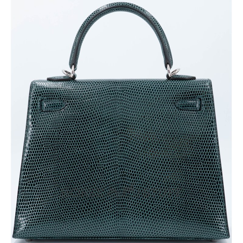 Hermès Kelly Sellier 25 Vert Cypress Shiny Niloticus Lizard PHW