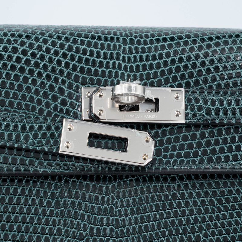 Hermès Kelly Sellier 25 Vert Cypress Shiny Niloticus Lizard PHW