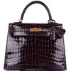 Hermès Kelly Sellier 25 Aubergine Shiny Crocodile Niloticus GHW