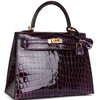 Hermès Kelly Sellier 25 Aubergine Shiny Crocodile Niloticus GHW