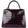 Hermès Kelly Sellier 25 Aubergine Shiny Crocodile Niloticus GHW