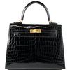 Hermès Kelly Sellier 25 Black Lisse Crocodile Niloticus GHW