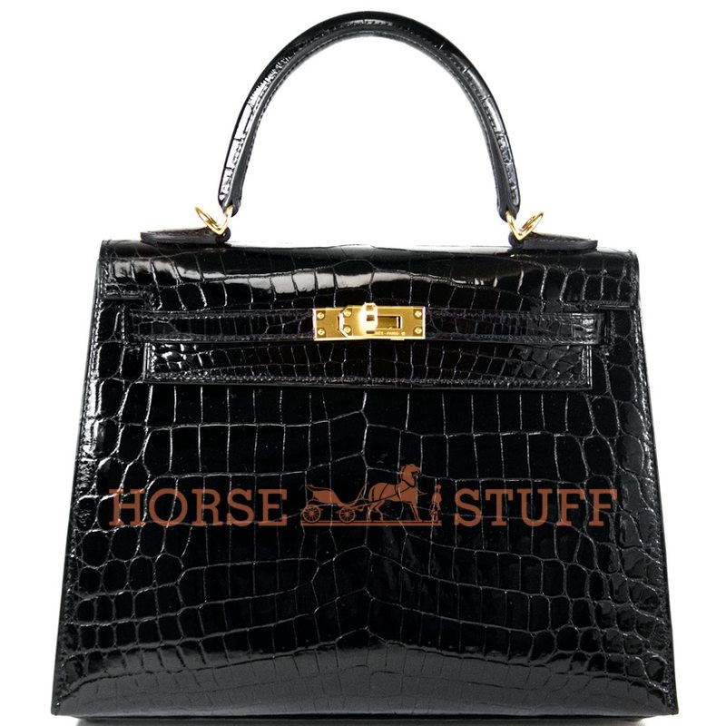 Hermès Kelly Sellier 25 Black Lisse Crocodile Niloticus GHW