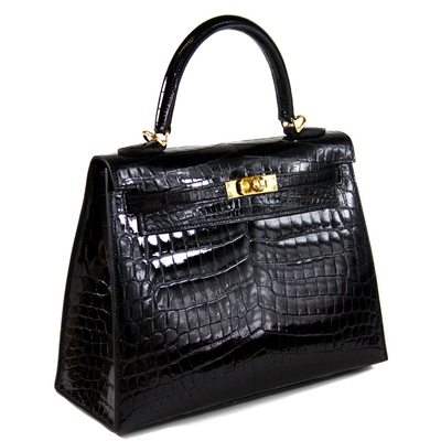 Hermès Kelly Sellier 25 Black Lisse Crocodile Niloticus GHW