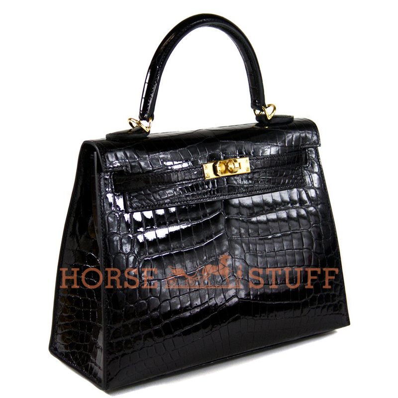 Hermès Kelly Sellier 25 Black Lisse Crocodile Niloticus GHW