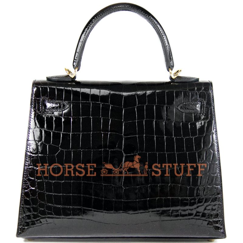 Hermès Kelly Sellier 25 Black Lisse Crocodile Niloticus GHW