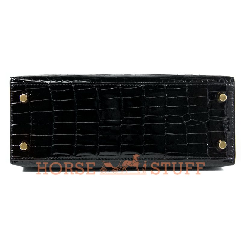 Hermès Kelly Sellier 25 Black Lisse Crocodile Niloticus GHW