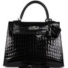 Hermès Kelly Sellier 25 Black Shiny Crocodile Niloticus PHW