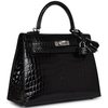Hermès Kelly Sellier 25 Black Shiny Crocodile Niloticus PHW