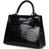 Hermès Kelly Sellier 25 Black Shiny Crocodile Niloticus PHW