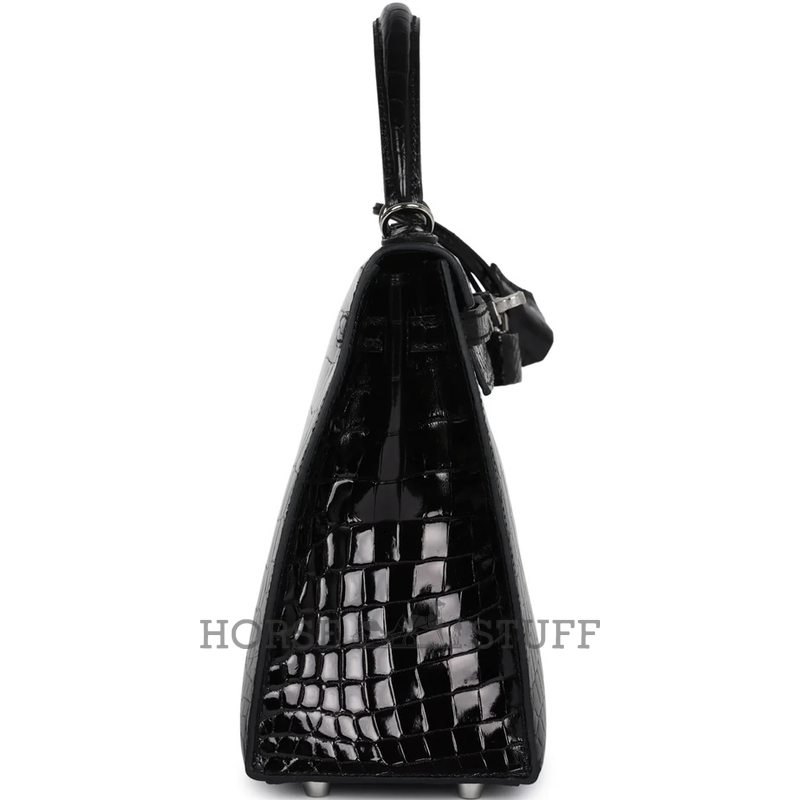 Hermès Kelly Sellier 25 Black Shiny Crocodile Niloticus PHW