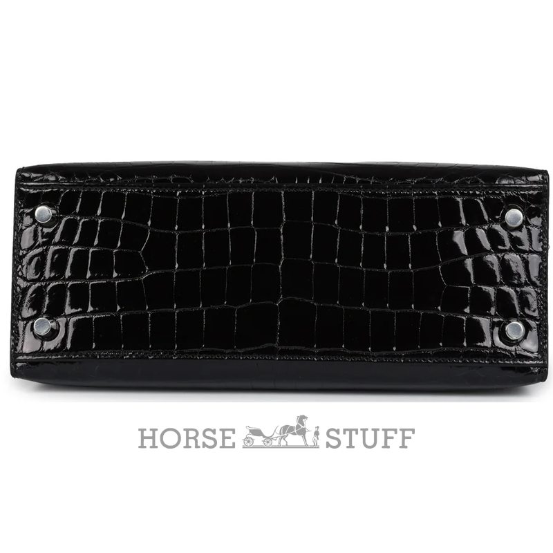 Hermès Kelly Sellier 25 Black Shiny Crocodile Niloticus PHW