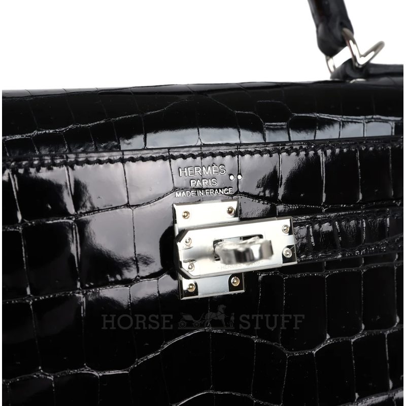 Hermès Kelly Sellier 25 Black Shiny Crocodile Niloticus PHW