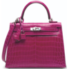 Hermès Kelly Sellier 25 Rose Pourpre Lisse Crocodile Niloticus PHW