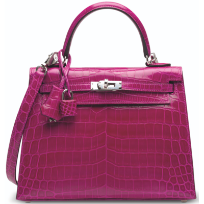 Hermès Kelly Sellier 25 Rose Pourpre Lisse Crocodile Niloticus PHW