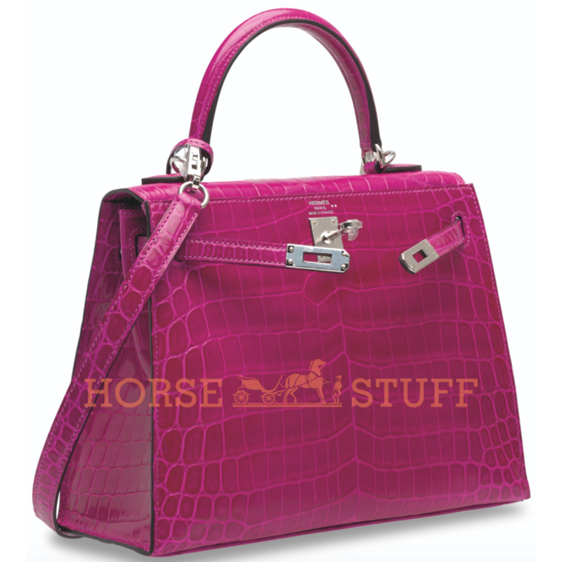 Hermès Kelly Sellier 25 Rose Pourpre Lisse Crocodile Niloticus PHW