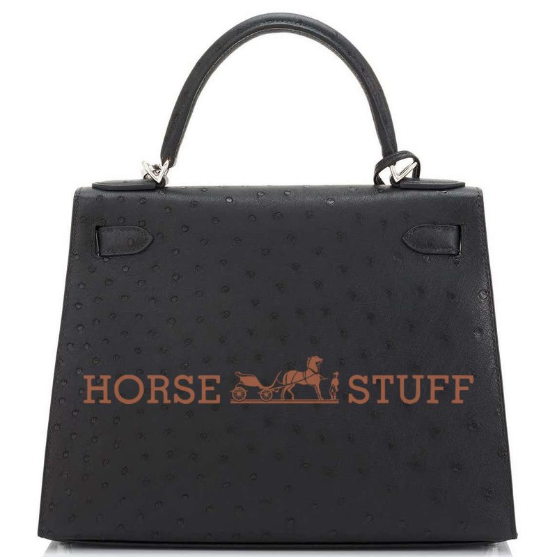 Hermès Kelly Sellier 25 Black Ostrich PHW