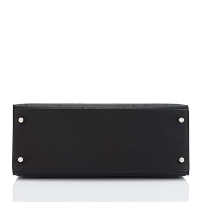 Hermès Kelly Sellier 25 Black Ostrich PHW