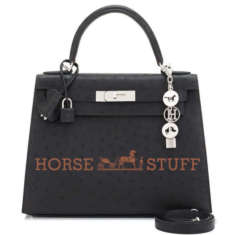 Hermès Kelly Sellier 25 Black Ostrich PHW