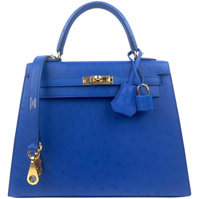 Hermès Kelly Sellier 25 Bleuet Ostrich GHW