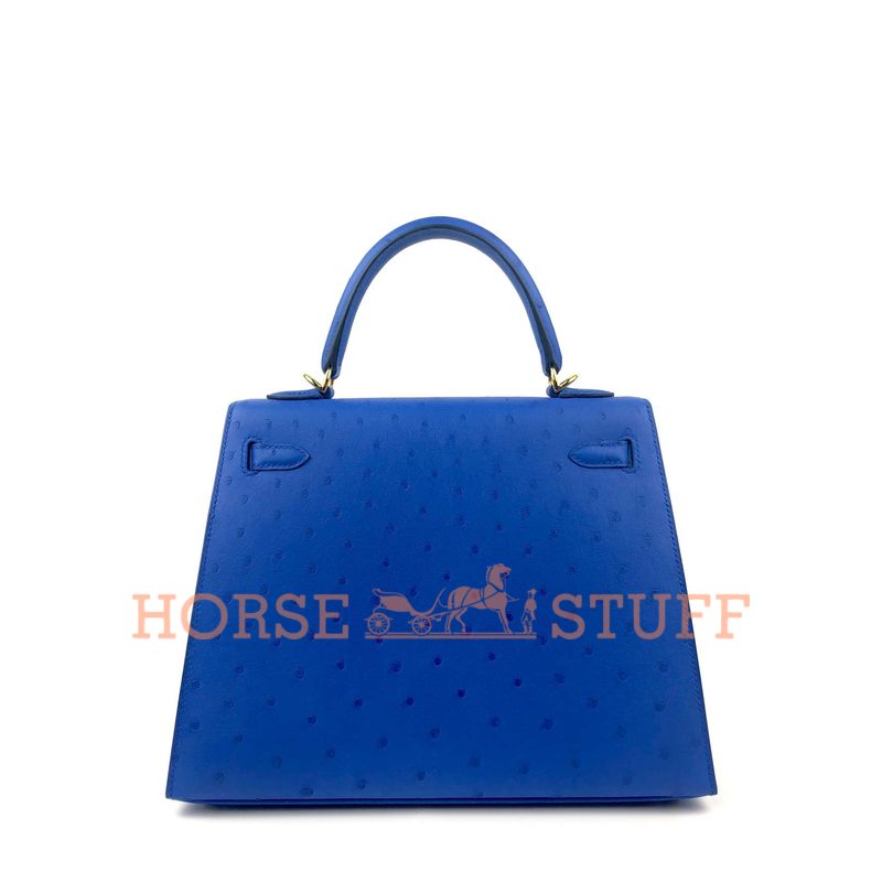 Hermès Kelly Sellier 25 Bleuet Ostrich GHW