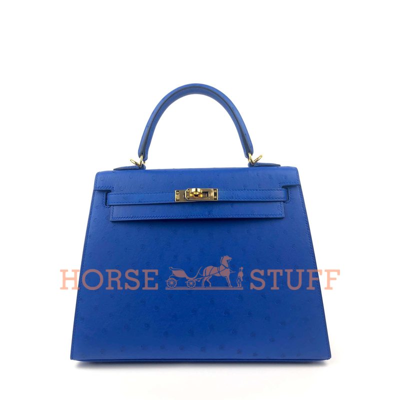 Hermès Kelly Sellier 25 Bleuet Ostrich GHW