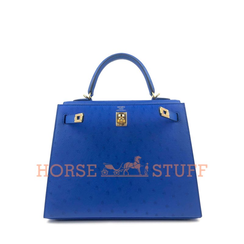 Hermès Kelly Sellier 25 Bleuet Ostrich GHW