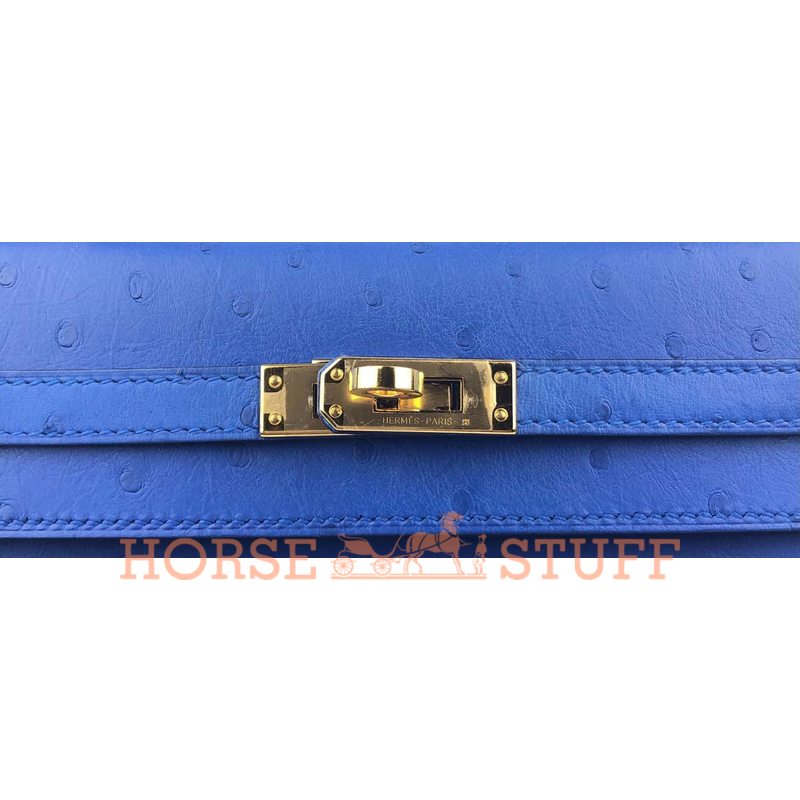 Hermès Kelly Sellier 25 Bleuet Ostrich GHW