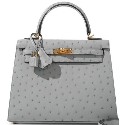 Hermès Kelly Sellier 25 Blue Pale Ostrich GHW 