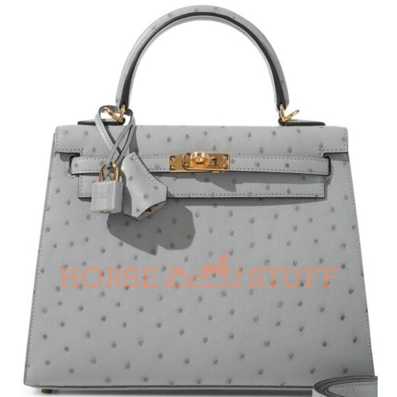 Hermès Kelly Sellier 25 Blue Pale Ostrich GHW