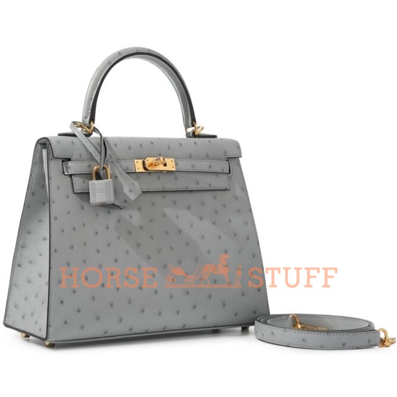 Hermès Kelly Sellier 25 Blue Pale Ostrich GHW