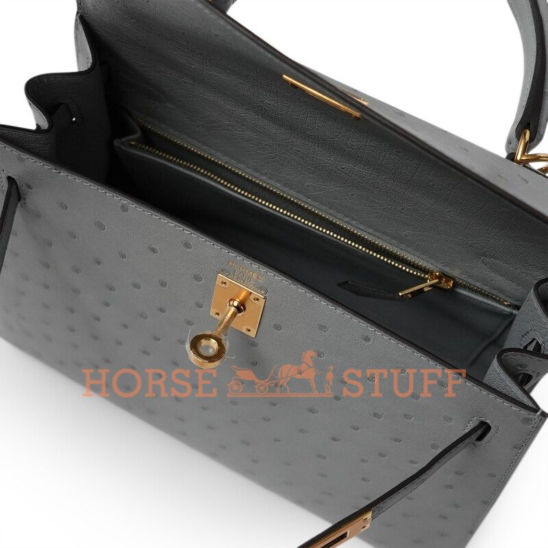 Hermès Kelly Sellier 25 Blue Pale Ostrich GHW