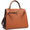 Hermès Kelly Sellier 25 Cognac Ostrich GHW