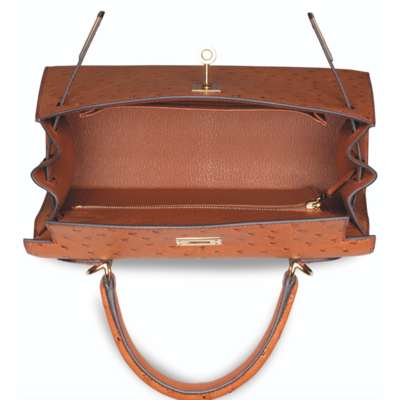 Hermès Kelly Sellier 25 Cognac Ostrich GHW