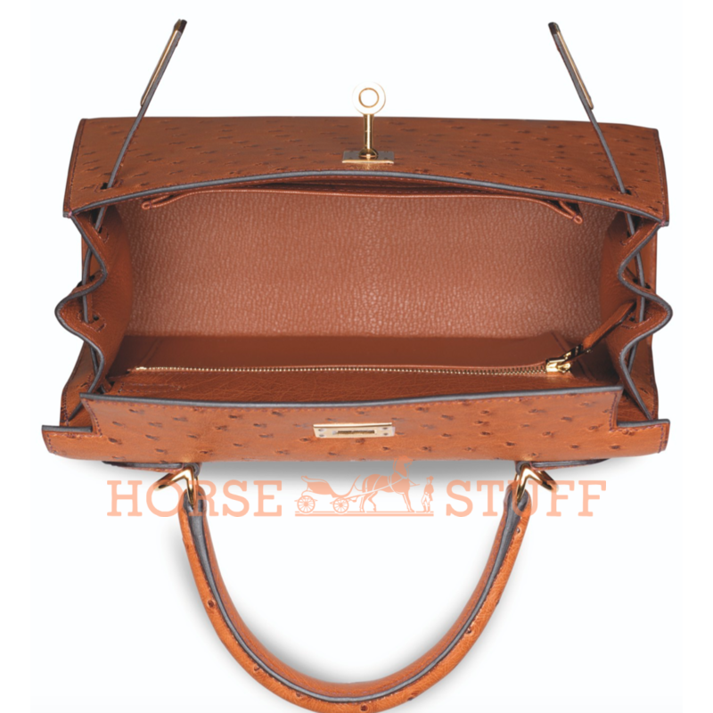 Hermès Kelly Sellier 25 Cognac Ostrich GHW