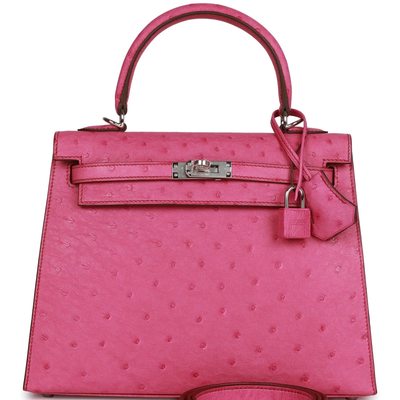 Hermès Kelly Sellier 25 Fuchsia Ostrich PHW 